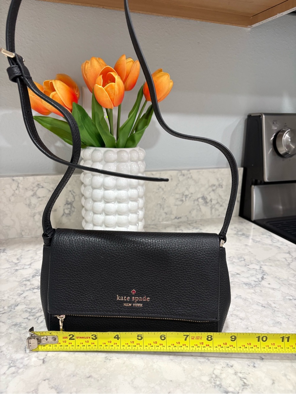 kate spade Black Pebbled Leather Crossbody with Gold Logo
